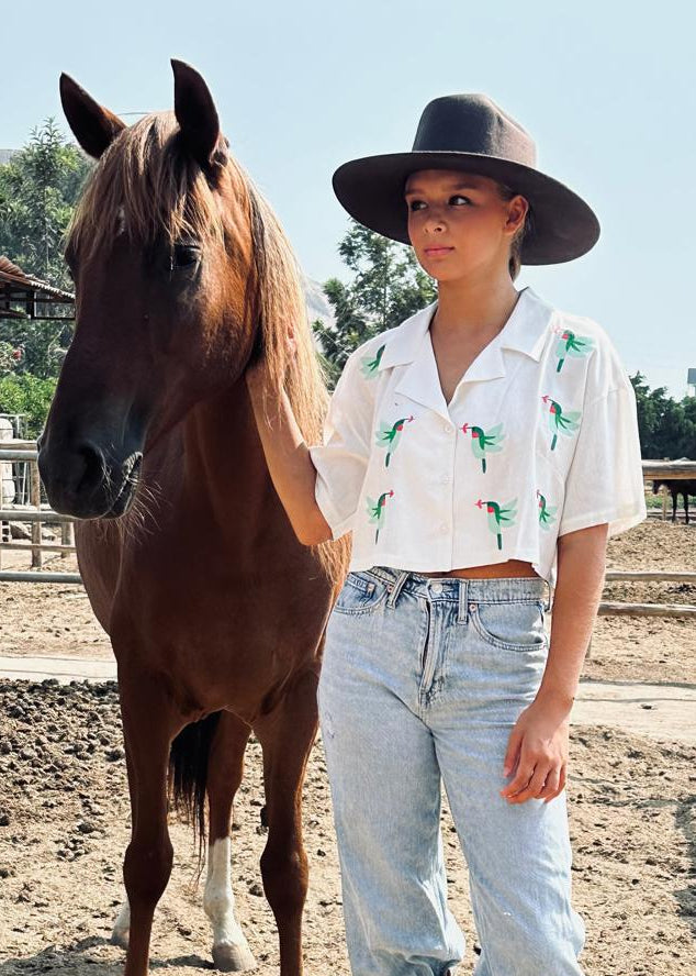 HUMMINGBIRDS CROP SHIRT